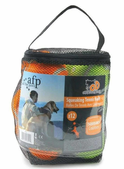 All For Paws Outdoor Squeaking Tennis Balls, 12pk 3 All For Paws Outdoor Squeaking Tennis Balls, 12pk