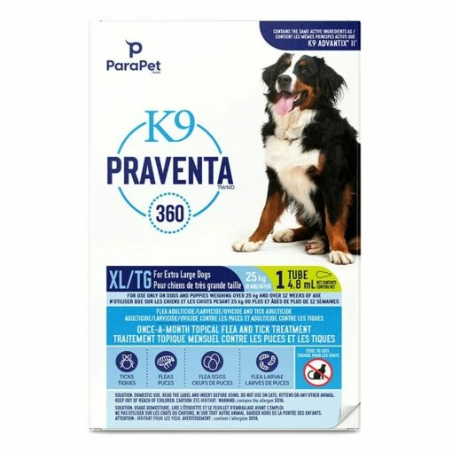 ParaPet K9 Praventa 360 Flea & Tick Treatment For Extra Large Dogs [1 Tube] -MRPETS Shop k9 praventa frontview closed xl 1tube