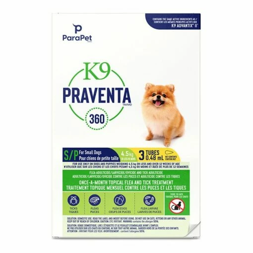 ParaPet K9 Praventa 360 Flea & Tick Treatment For Small Dogs [3 Tubes] -MRPETS Shop parapet 73860 k9praventa360 3tubes small 1f na